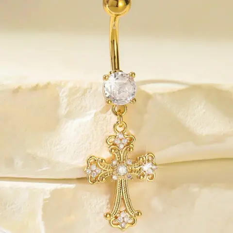 Elegant Cross Zircon Navel Ring, Body Piercing Jewelry, Unisex Daily Wear, Sexy Butterfly Pattern, Copper Material, All Seasons, Not Plated with Precious Metal, Body Jewellery