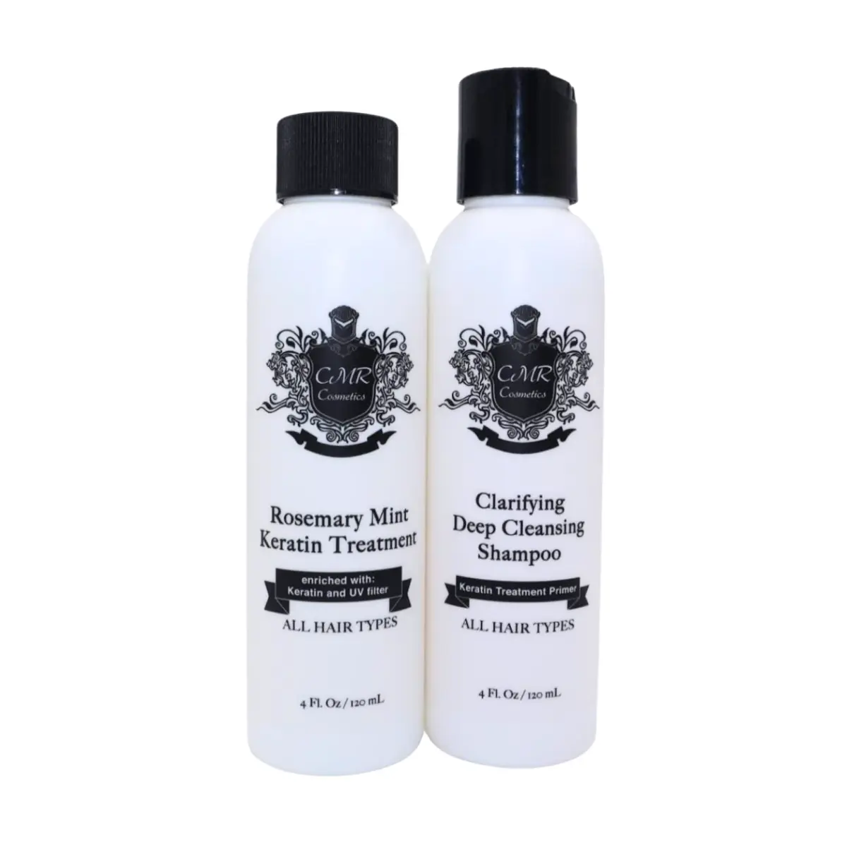 CMR Cosmetics Keratin Rosemary Mint Smoothing Kit - Professional Grade Hair Straightening for All Hair Types - Includes Clarifying Shampoo & Keratin Smoother, Shields, Frizz-Free Healthy Hair, 04 oz