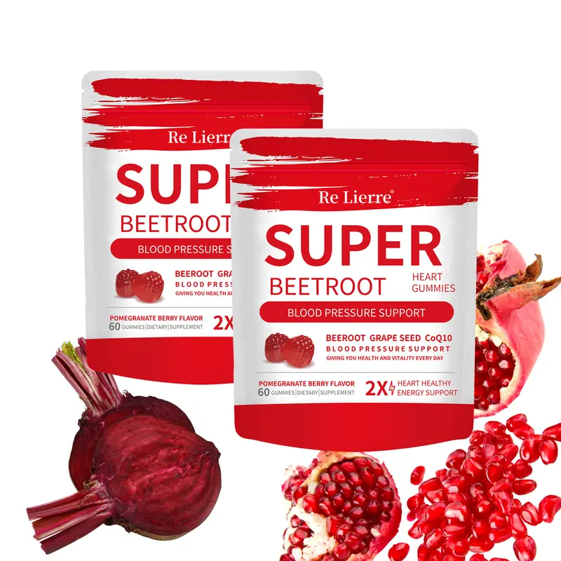Re Lierrre Super Beetroot Gummies - 2 Pack Pomegranate Berry Flavor - 120 Count - Daily Vitality & Natural Energy - Vegan & Delicious - Blood Pressure Support - Heart Healthy Energy Support