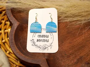 Blue Blend Rainbow Shape Clay Earrings