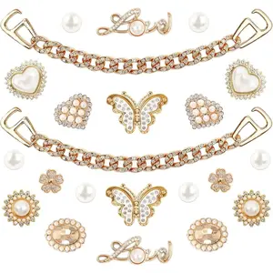 Shoe Charms for Women - Bling Rhinestone Flower Pearl Chains, Cute Butterfly Shoe Accessories for DIY Sandal Decor, Party Birthday Gift Ideas for Girls Teens