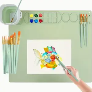 Silicone Painting Pad Set, 20"x16" Art Mat with Pen Holder and 10 Brushes, 14 Color Blocks, Perfect Gift for Halloween and Christmas, Painting Board