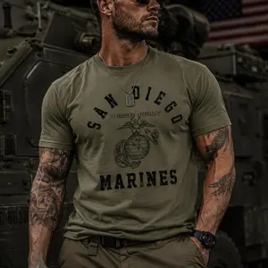 Menswear Round Neck Short-Sleeve T-Shirt - USMC Old School San Diego Training Performance Top, Marine Corps Boot Camp Pride Graphic Tee, Military Heritage Athletic Shirt, Veteran Support Gift