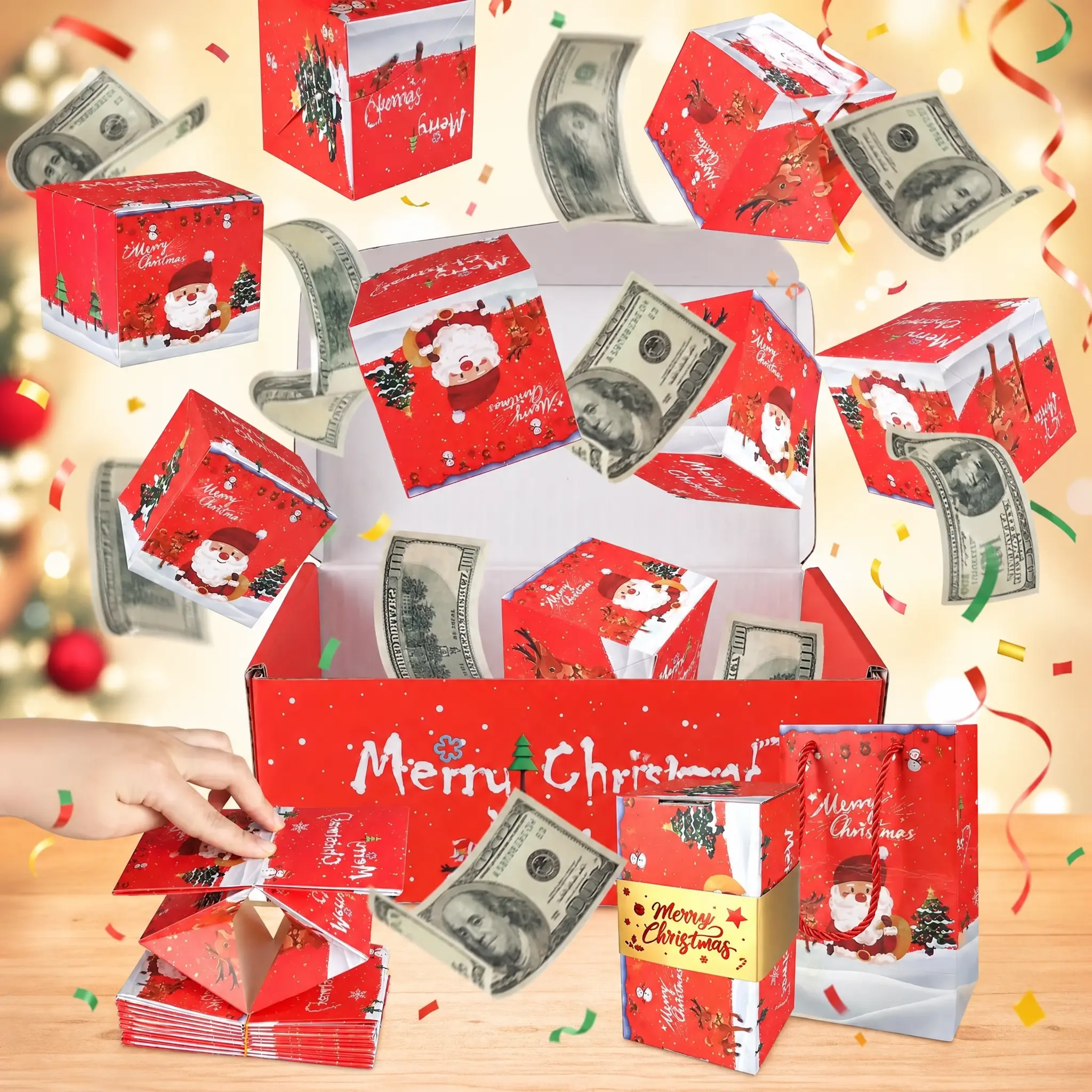 16-Piece Christmas Money Explosion Box Set, Foldable Pop-Up Cash Gift Boxes with Surprise Bounce Effect for Holiday, Birthday & Party Gifts