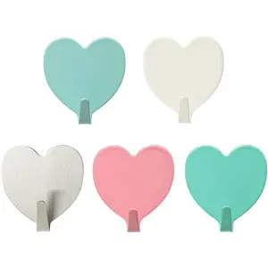 Heart Stainless Steel Self-Adhesive Wall Hook, No Drilling, No Nail Damage, Waterproof Reusable Hook for Home Bathroom Kitchen Refrigerator Door, Pack of 5