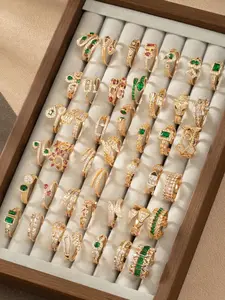 Artificial Zircon Decorated Ring Set, Interlocked Stackable Rings, Fashion Jewelry for Party, Daily Clothing Decor, Trendy All-match & Exquisite Jewelry for Birthday Gift