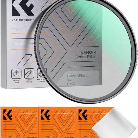 【K&F CONCEPT】 Black Diffusion 1/4 Filter Mist Cinematic Effect Filter with 18 Multi-Layer Coatings for Video/Vlog/Portrait Photography (K-Series), Digital Camera Accessories, Photography Accessories