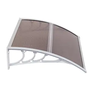 Household Door & Window Rain Cover Eaves Canopy - Outdoor Sun & Rain Shield, Durable ABS & Polycarbonate, Easy Install, Decorative Shelter for Home, 100 x 80 cm, Brown Board & White Holder