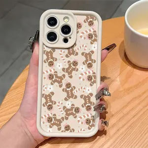 White Christmas Full Screen Gingerbread Man and Candy Phone Case for IPhone 17 Pro Max 16 Plus 15 14 13 12 11 Air E Shockproof Full Camera Protection Durable Slim Silicone Cover