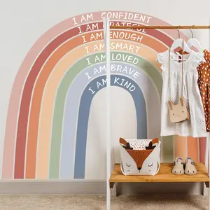 Bohemian Rainbow Inspirational Quotes Wall Stickers Set of 4 (30x90cm), Self-Adhesive Decorative Wall Decals for Living Room Bedroom Bathroom Home Decor