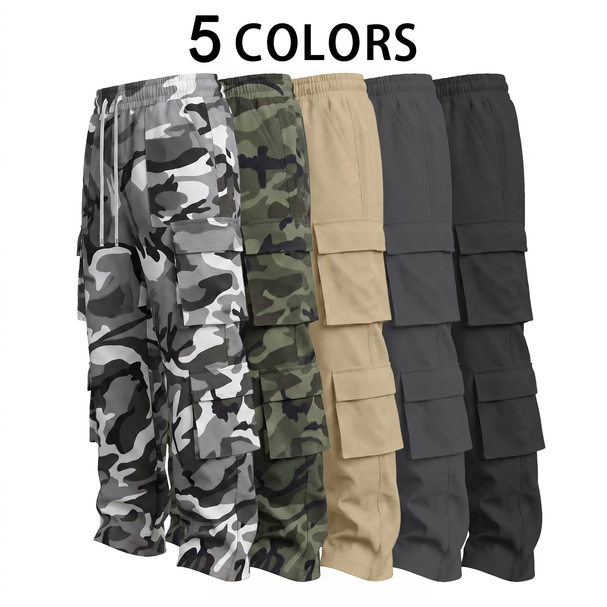 Men’s multi-pocket cargo pants – work pants，drawstring waist, multiple pockets, suitable for hiking and everyday comfort; durable and comfortable outdoor pants | casual sports pants, available in multiple colors