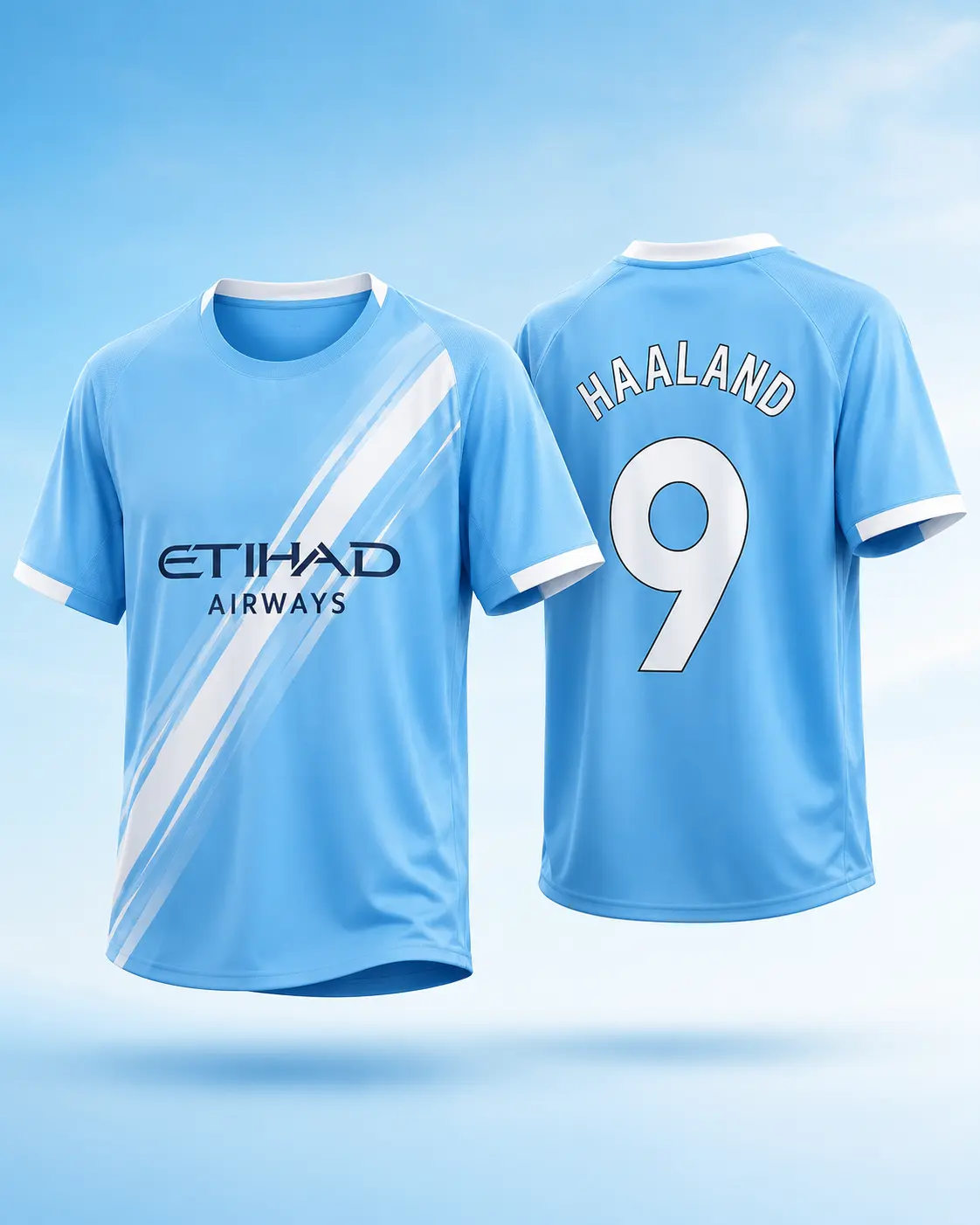 Light Blue Soccer Jersey Number 9, Short Sleeve Football Fan Shirt, Men Sports Top