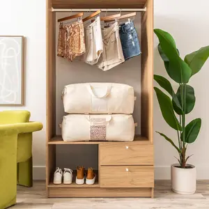 Soft Canvas Storage Bags with Zipper. Thick Breathable, 2pc King/Queen Comforter Organizer. Four Carrying Handles and Window. Large 25x19x9in Bag for Sheets Blankets Bedding Pillows, Clothes