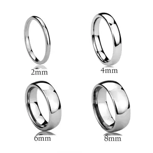 8mm Silver Color Tungsten Steel Ring, Glossy Plain Band Design, Stylish Couple Rings, Wedding Bands, Durable Jewelry.