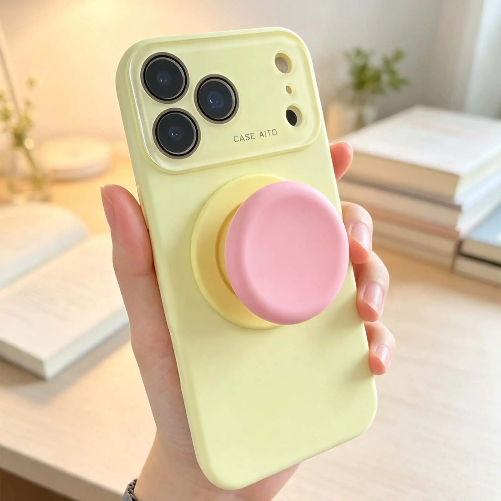 Dopamine Contrast Color Magnetic Collapsible Phone Grip Holder+Kickstand | Aesthetic Soft Silicone Compatible with MagSafe Adapter Ring Included Magnetic Loop Grip | Easy Install Secure Grip Hands-Free Use H