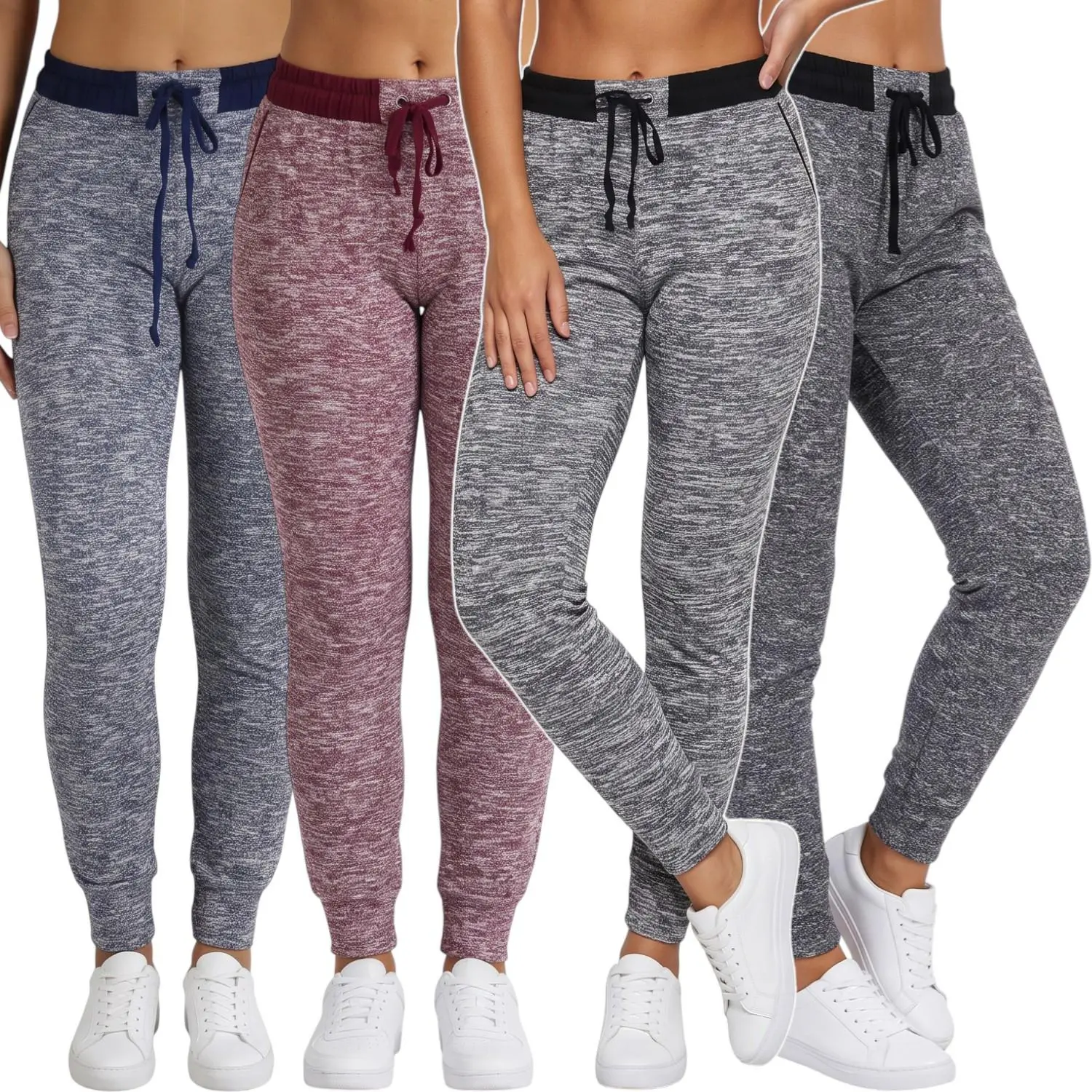 ToBeInStyle Women's Multi-Pack Heathered French Terry Jogger Pants