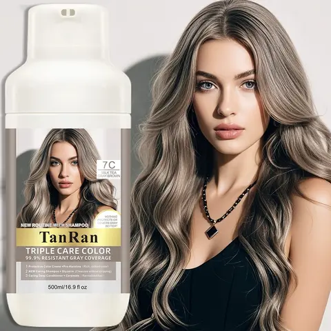 Triple Care Color 99.9% Coverage Cover Grey Hair Permanent Hair Dye, Hair Dye Cream, 7C Milk Tea, Long-Lasting 8 Weeks, All Hair Types, 500ML, Haircare, Hair Coloring, Gray Hair