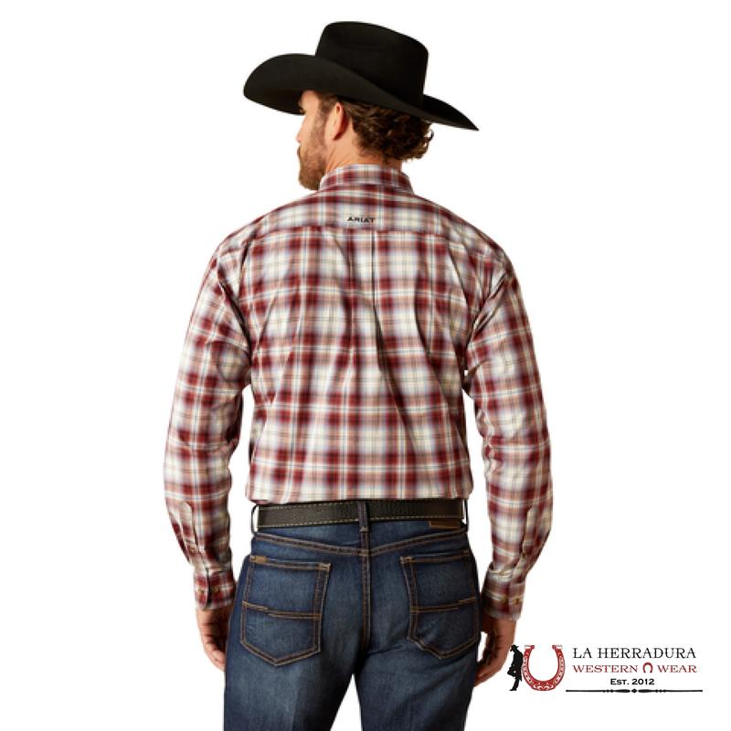 Ariat Pro Team Oscar Long Sleeve Dark Red/Navy- 4060 Classic Fitted Shirt for Men Autumn Western Elegant Party Outfit