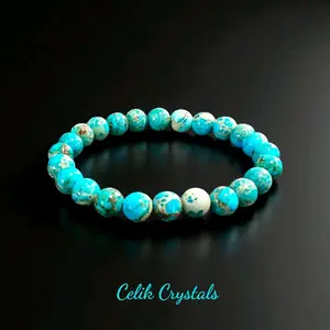 Imperial Jasper Bracelet 8mm Unisex Design Stretch Crystal Bracelet - Turquoise, Red, Blue & Purple Natural Grounding Jewelry