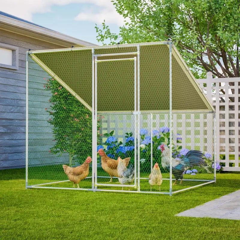 84"x78.7"x72.7" Walk-In Metal Chicken Coop,Slanted Roof,Heavy-Duty All-Weather Poultry Cage with Waterproof & Anti-UV Cover, Stable Outdoor Run for Yard with Spring Button Connectors & Reinforced Mesh