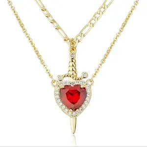 "Arrow-Through-the-Heart" Couples' Necklace — Real Gold-Plated Copper Pendant featuring a Heart and Sword Motif. A Stackable, Light-Luxury, and Retro-Style Clavicle Chain—Perfect for Daily Wear, Commuting, and Valentine's Day Gifting. gift zircon ring
