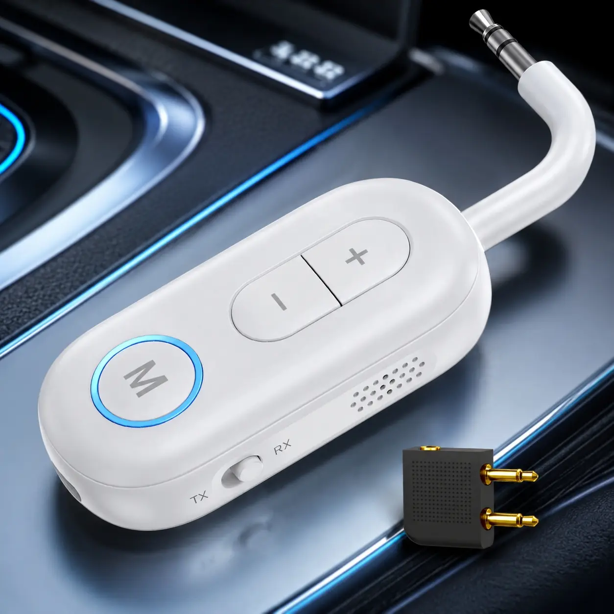 Bluetooth 5.3 Digital Audio Adapter: Wireless TV Car Airplane Transmitter Receiver. Dual 3.5mm Port for Headphones Speakers. AirFly Wireless Converter Compatible.