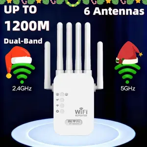 WiFi Extender with 6 Antennas, 2025 Wirecutter WiFi Extender, 1200Mbps Home Signal Booster, Dual Band 5GHz/2.4GHz, Up to 10000 Sq.ft and 100 Devices, two Ethernet Port Christmas gifts Black Friday