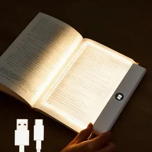 Book Light, Rechargeable Clear LED Flat Reading Light with many Colors & Timer, Dimmable Panel Plate Lamp Book Full Page Light for Reading in Bed at Night, Funny Gifts for Readers Kids Women Men