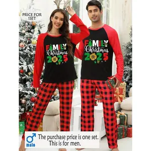 Autumn and winter, men's or women's, Christmas printed pajama set, long-sleeved trousers, single set, Pyjamas