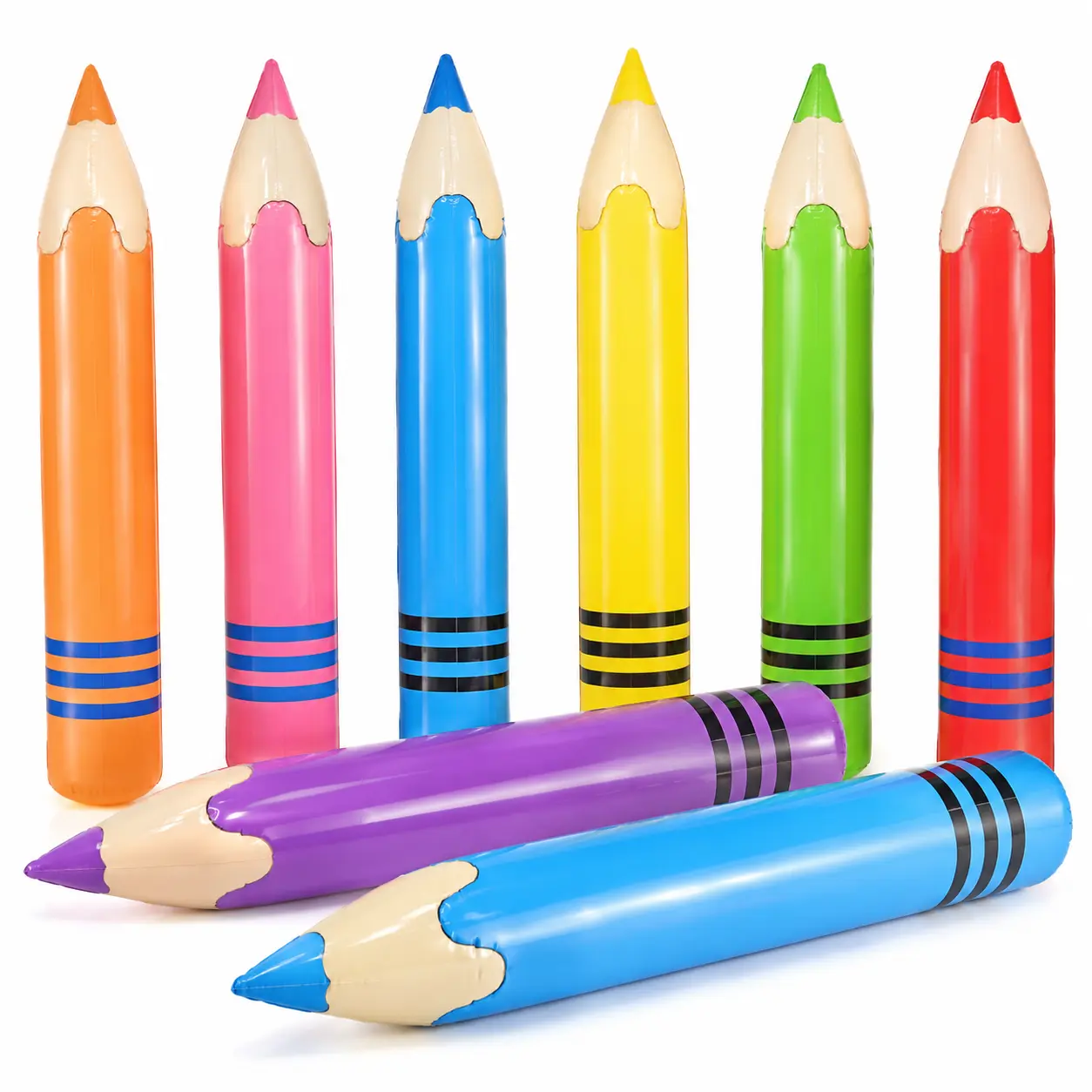 Multicolor PVC Giant Inflatable Pencil Balloon Set, Decorative Feature Hanging Prop for Back to School Classroom Welcome & First Day Party Supplies