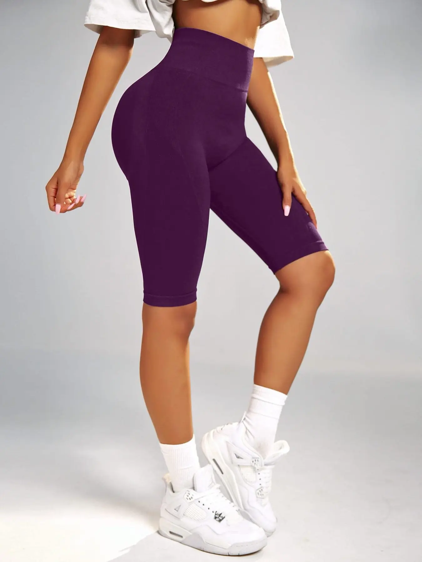 Sexy Plain Fashion Slim-Fit High Waist Five-Quarter Shorts for Women, Ideal for Inner Wear, Summer Outdoor, All Seasons Indoor, Sports Yoga