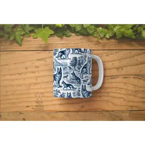 German Shepherd Mug - French Toile de Jouy Ceramic Mug - German Shepherd Gift for Dog Lovers, German Shepherd Mom - Blue Toile Cup