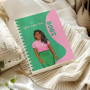 Alpha Kappa Alpha Pretty Girl Notebook | AKA 1908 Journal Personalized | Sorority Gift Pink Green | Ivy Leaf Skee-Wee | Custom Soror Chapter Gift