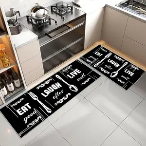 Letter & Cutlery Pattern Kitchen Mat, 2 Counts/set Non-slip Kitchen Rug, Rectangle Home Decor Floor Mat, Kitchen Accessories for Home Dining Room, Home Decor