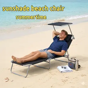 Folding lounge chair with adjustable backrest and sunshade, suitable for outdoor sunbathing, beach, camping, hiking, and courtyard.Portable reclining leisure chair