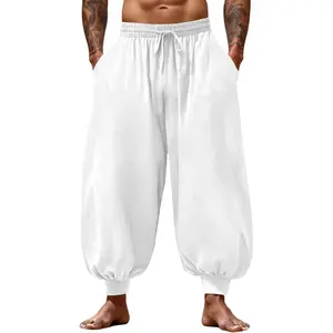 Runcati Mens Harem Pants Casual Elastic Waist Drawstring Baggy Hippie Trousers Cotton Linen Boho Yoga Beach Pants