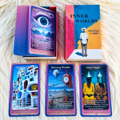 Inner World Oracle Cards, Beginner Level, 50 Emotion Oracle Cards, Self-Cognition, Intuition Guidance, Explore Inner Universe, Visual Stimulation Cards, Cards Games
