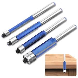 4 Pcs Top Bearing Flush Trim Router Bits, 1/4 Inch Shank, Professional Straight Flush Trim Router Bits Set, Carbide Material, 1/4", 5/16", 3/8", 1/2" Cutting Height