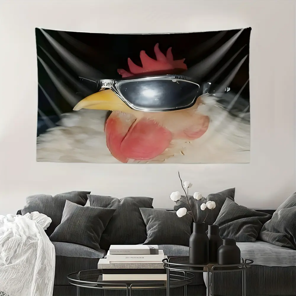 Classic Cool Rooster with Fashion Glasses Tapestry, Beautiful Decor for Bedroom and Living Room - Includes Easy-to-Install Kit, Room Decoration