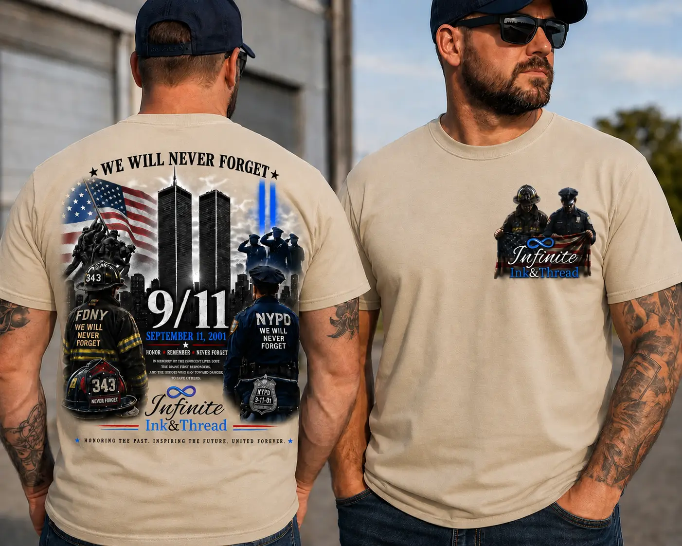 Never Forget 9/11 Memorial Shirt, FDNY & NYPD Tribute T-Shirt, Patriot Day 2001 Remembrance Tee, Firefighter Police Gift, Menswear Graphic Tee