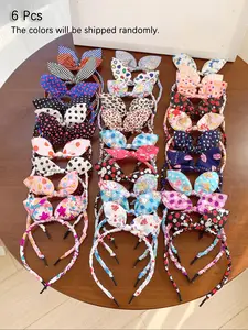 6pcs Cute Bunny Ears Hairbands Headband Set for Girls, Mixed Patterns, Sweet and Adorable, All Seasons Accessory, Cartoon Style