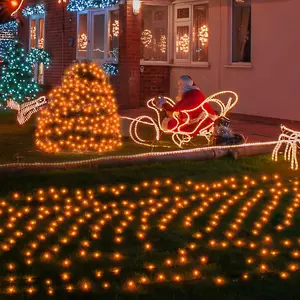 3 Pack Christmas Net Lights, 100 LED 6ft x 4 ft Orange Connectable Net Lights Outdoor Mesh Lights with Black Wire, Bush Lights for Christmas Yard Patio Tree Bushes Decorations(Orange)