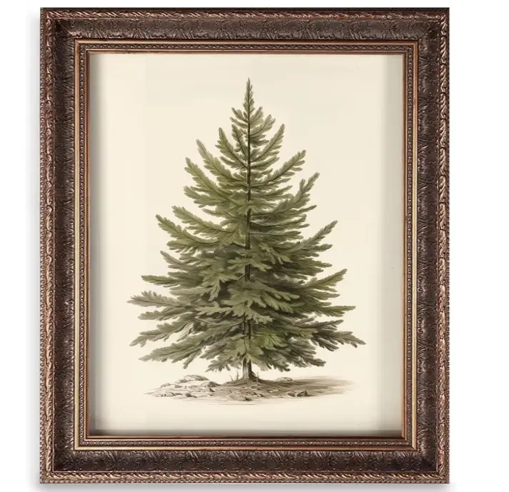 Vintage Christmas Wall Art Print, Santa Reading Book Poster, Rustic Christmas Wall Art, Christmas Painting Print Decor, Christmas Decor, Winter Print (11x14inches-Print-Unframed, Christmas Tree)