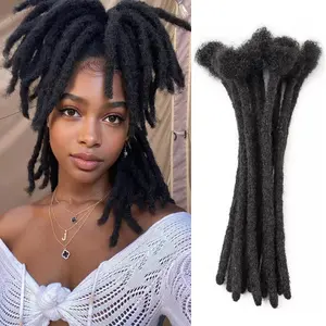 10 Stands Natural Black Interlocking Loc Extensions Human Hair 0.6cm Width 100% Human Hair Dreadlock Extensions Soft Human Hair Dreads Extensions Permanent Dreads Extensions for Man/Women Full Handmade Dreads Can be Dyed and Bleached Beginner Friendly