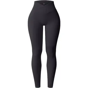 Yoga Ribbed Leggings for Women High Waisted Tummy Control Seamless Butt Lifting Crossover Workout Gym Athletic Pants jeans  addict