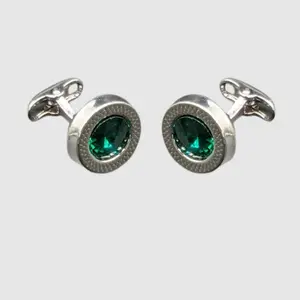 Emerald Precision-Cut Gemstone Cufflinks in Silver Setting