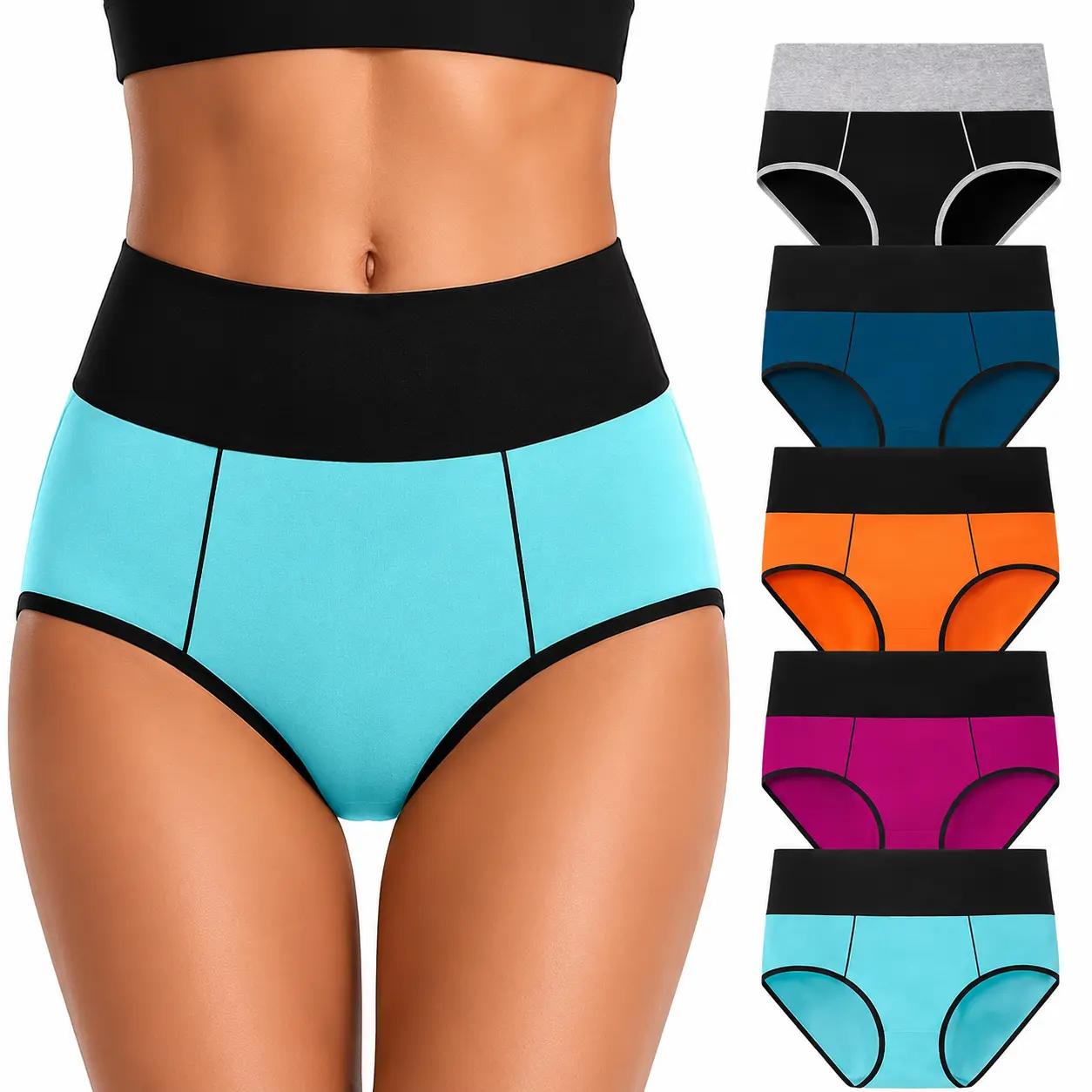 Women's High-Waist Cotton Panties - Tummy Control, Full Coverage Multipack, Basic Fit, Soft Seamless Fabric, Hip Support, Plus Sizes for Daily Wear