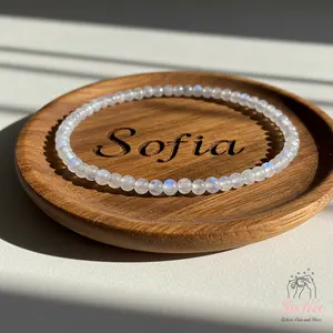 Sofia Natural Moonstone Stretch Bracelet 4mm White Moonstone Crystal Gemstone Dainty Style for Daily Use Handmade Gift for Her