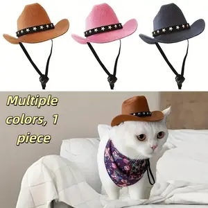 Mini Denim Pet Hat with Rope, Suitable for Small Dogs and Cats, All-Season Polyester Knit Accessory, Clothing