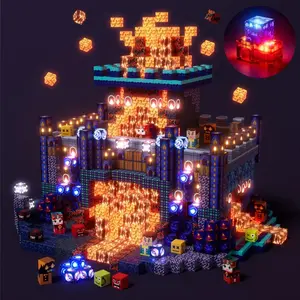 Creative Blue Castle Magnetic Building Blocks With LED Light, Kids Magnet Cubes Puzzle Toys,STEM Montessori Learning Toys,Safe Smooth Magnetic Tiles Construction Game,Cultivate Imagination Hands-on Ability,Gift For Kindergarten Classroom Home Play